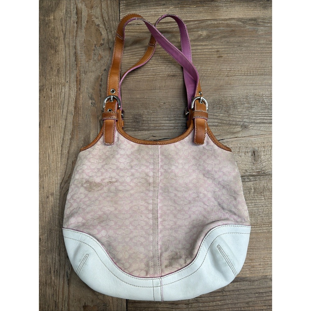 Vintage Y2K Coach Soho Signature Jacquard Hobo Shoulder Bag Pink Canvas White